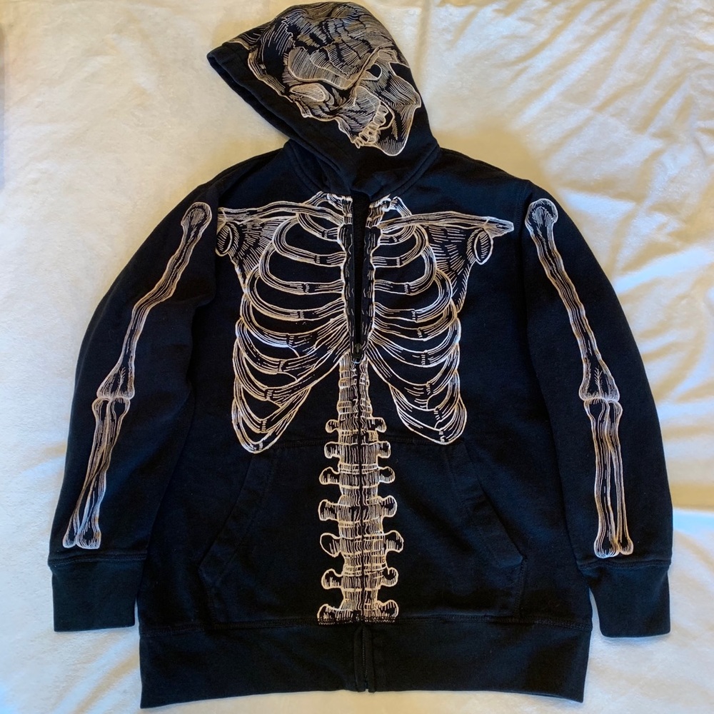 Boys Black Zip Front Skeleton Sweatshirt